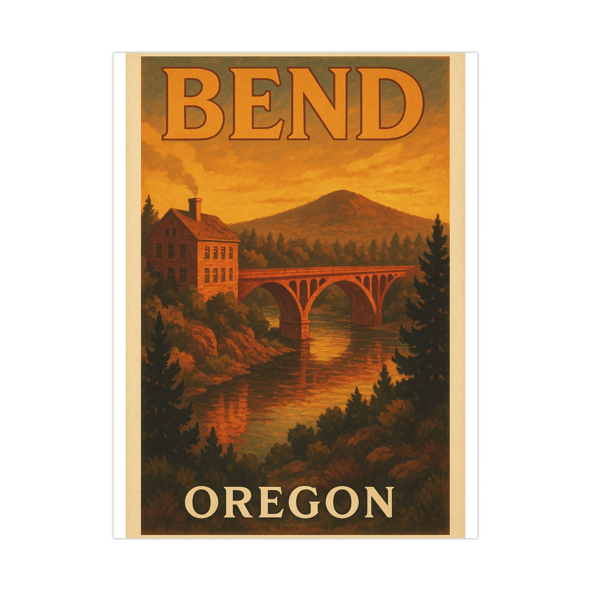 bend Vintage Poster — Warm · Golden Hour (18x24)