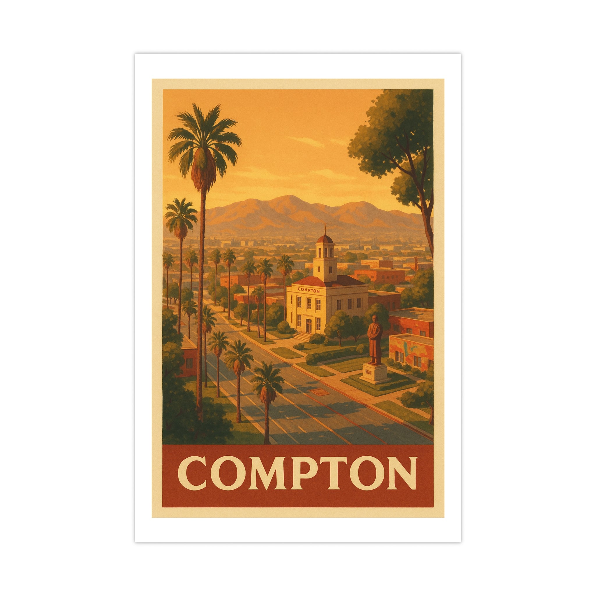 Compton Vintage Poster — warm (12x18)