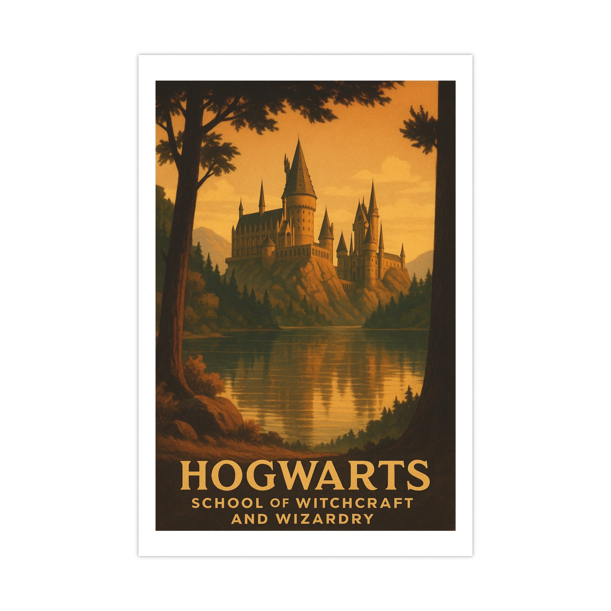 Hogwarts School of Witchcraft and Wizardry Vintage Poster — warm (12x18)