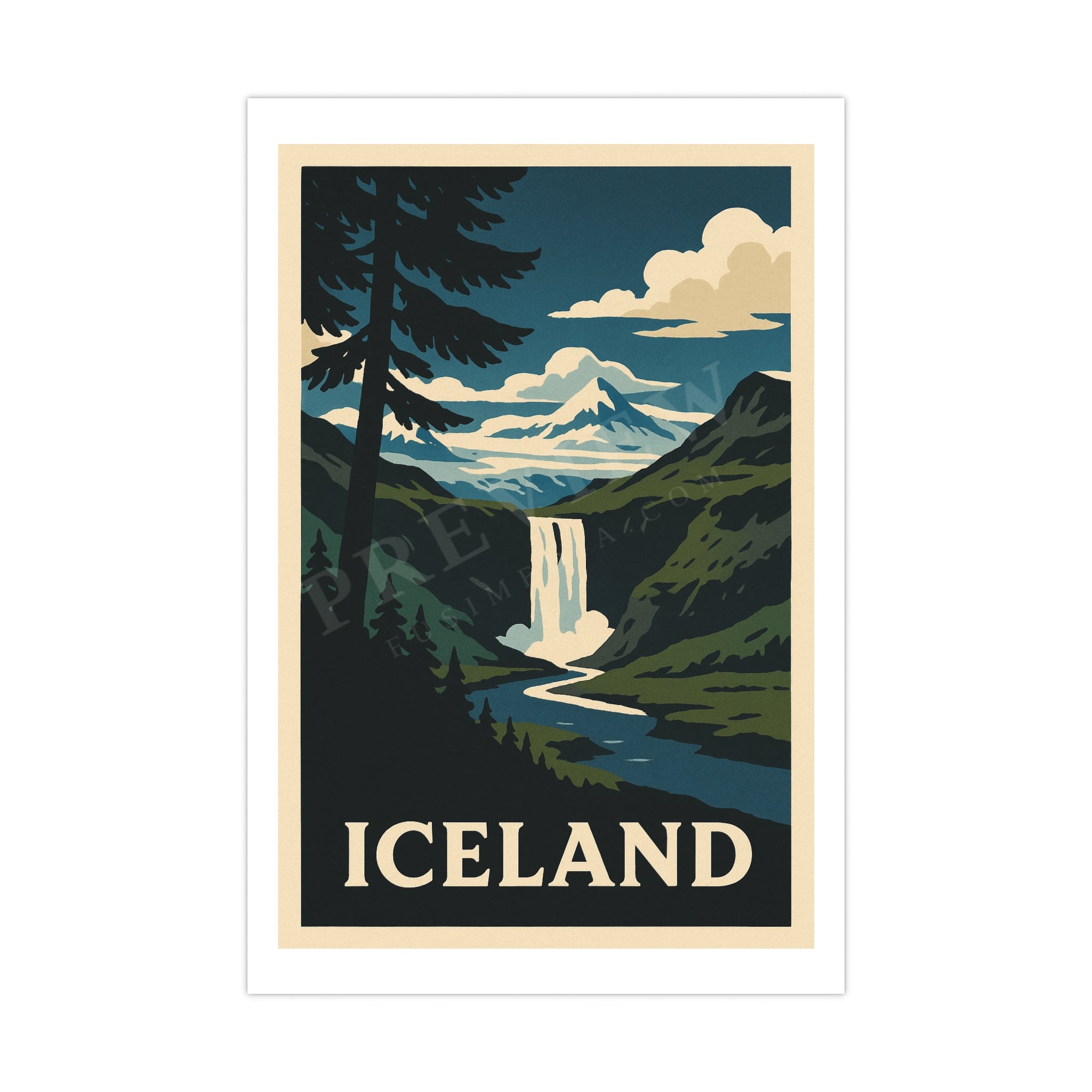 iceland Vintage Poster — Cool · Crisp Morning (12x18)