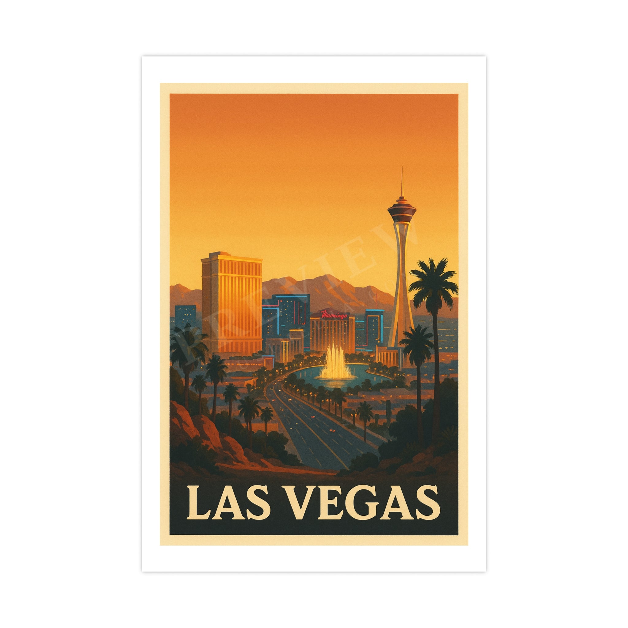 las vegas Vintage Poster — Warm · Golden Hour (12x18)
