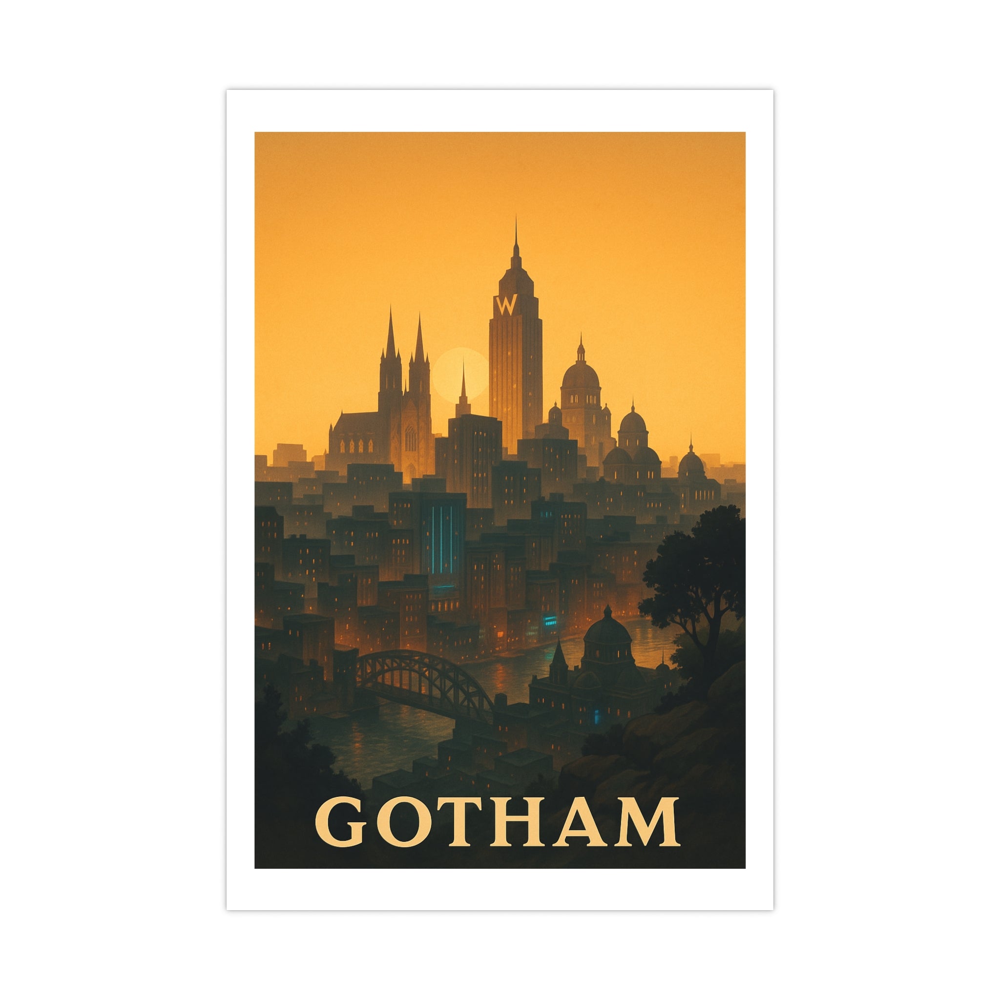 gotham city Vintage Poster — Warm · Golden Hour (12x18)