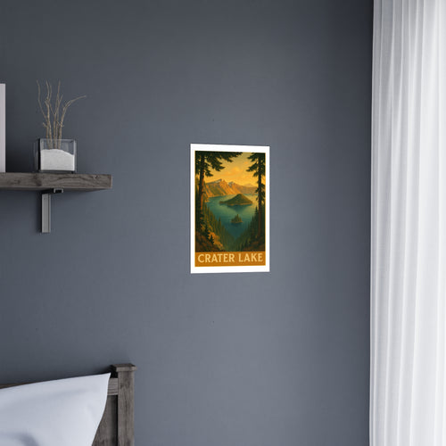crater lake Vintage Poster — Warm · Golden Hour (12x18)