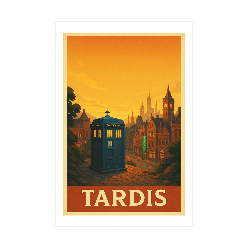 TARDIS Vintage Poster — Warm · Golden Hour (12x18)