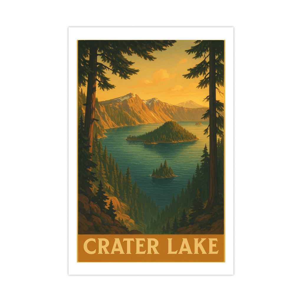 crater lake Vintage Poster — Warm · Golden Hour (12x18)