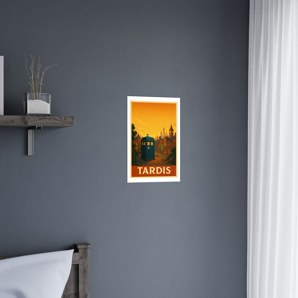 TARDIS Vintage Poster — Warm · Golden Hour (12x18)