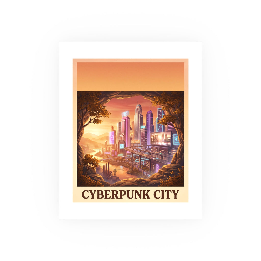 Cyberpunk city Vintage Poster — warm (8x10)