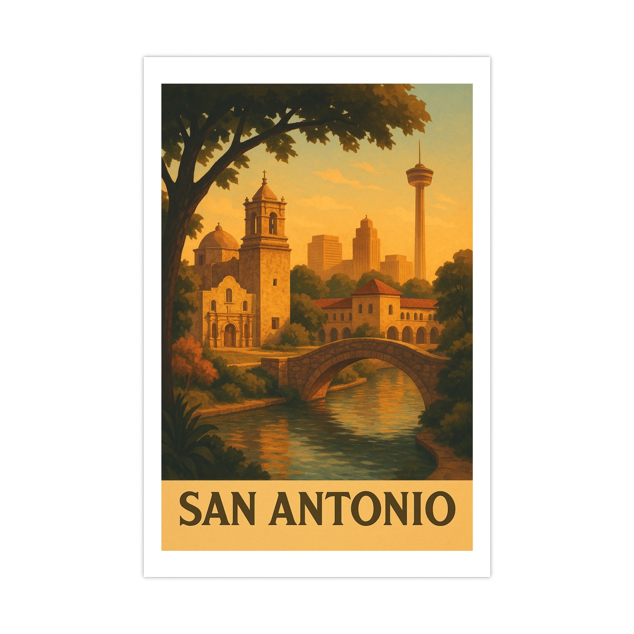 San antonio Vintage Poster — Warm · Golden Hour (12x18)