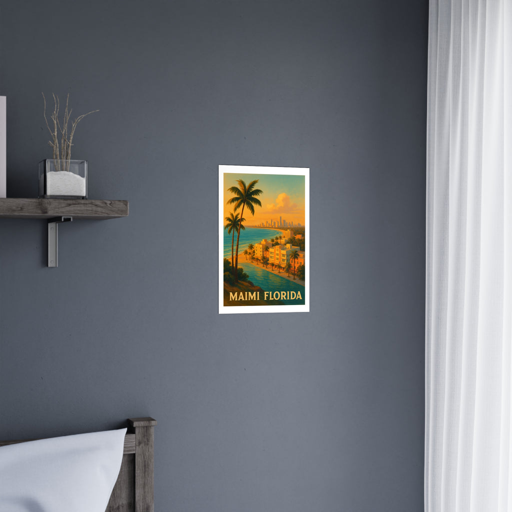maimi florida Vintage Poster — Warm · Golden Hour (12x18)